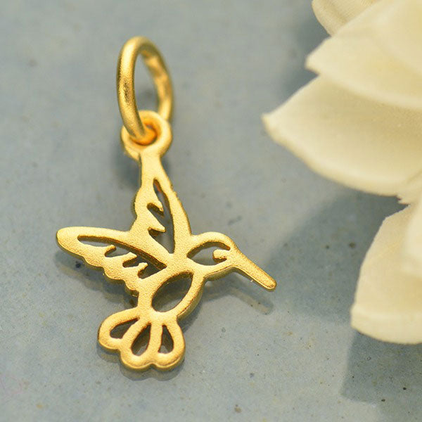 24Kt Gold Plated Sterling Silver Tiny Hummingbird Charm 15x10mm  - 1pc