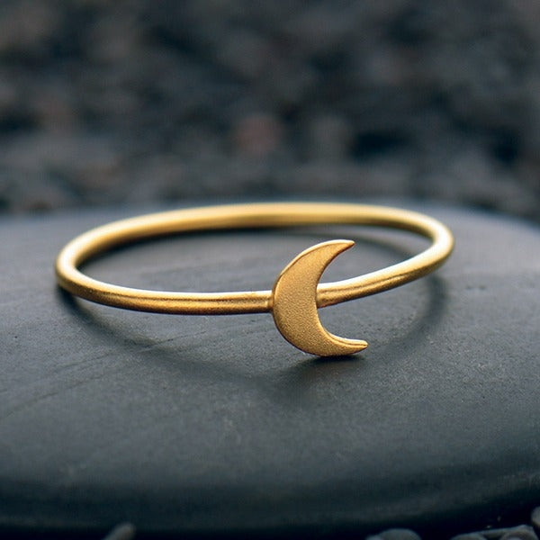 Anillo de luna diminuta de plata esterlina bañada en oro de 24 quilates, talla 7, 1 pieza