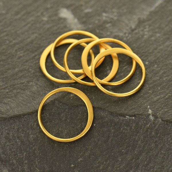Hammered Circle Links 24Kt Gold Plated Sterling Silver 12x12mm Satin - 2pcs