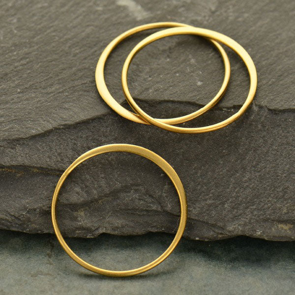 Hammered Circle Link 24Kt Gold Plated Sterling Silver 25x25mm Satin - 2 pcs