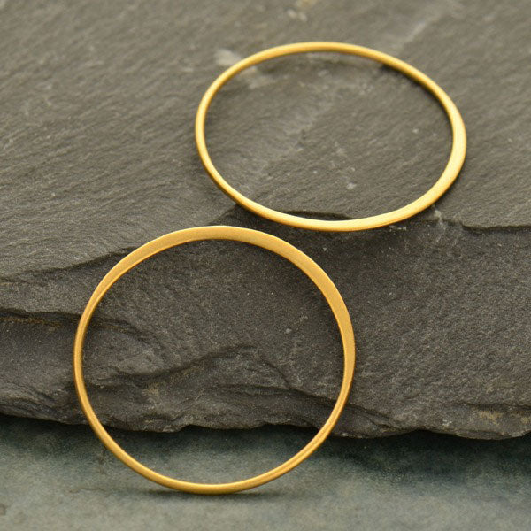 Hammered Circle Link 24Kt Gold Plated Sterling Silver 30x30mm Satin - 1 pc
