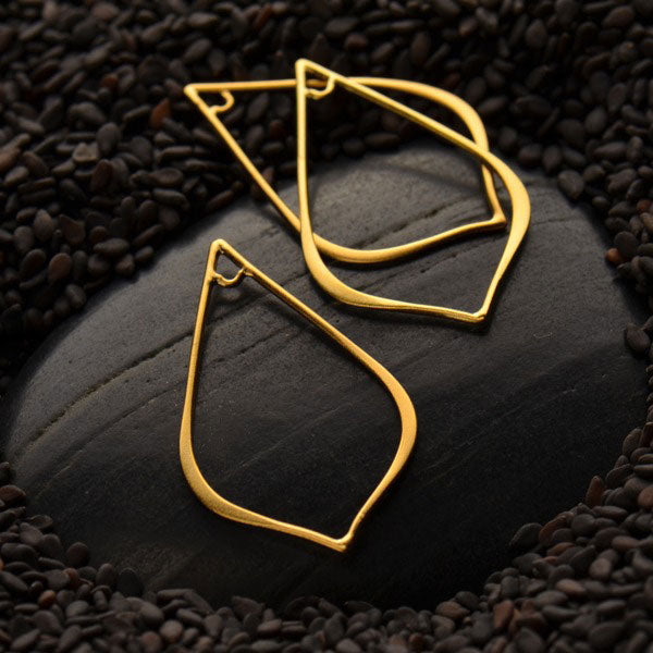 Pointed-Teardrop Link 24Kt Gold Plated Sterling Silver 30x18mm Satin - 1pc