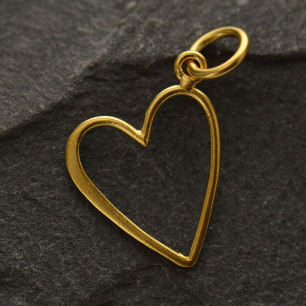 Tilted-Heart Wire Charm Gold Plated Sterling Silver 20x12mm Charm Satin - 1 pc