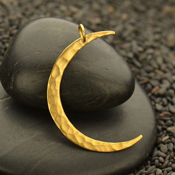 24Kt Gold Plated Sterling Silver Hammered Crescent Moon Charm 34x23.1mm - 1pc