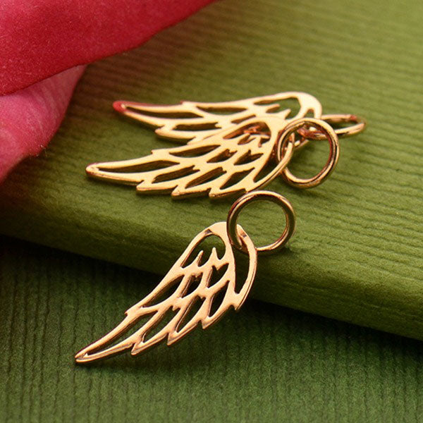 18Kt Rose Gold Plated Sterling Silver Tiny Wing Charm 15x6mm - 1pc