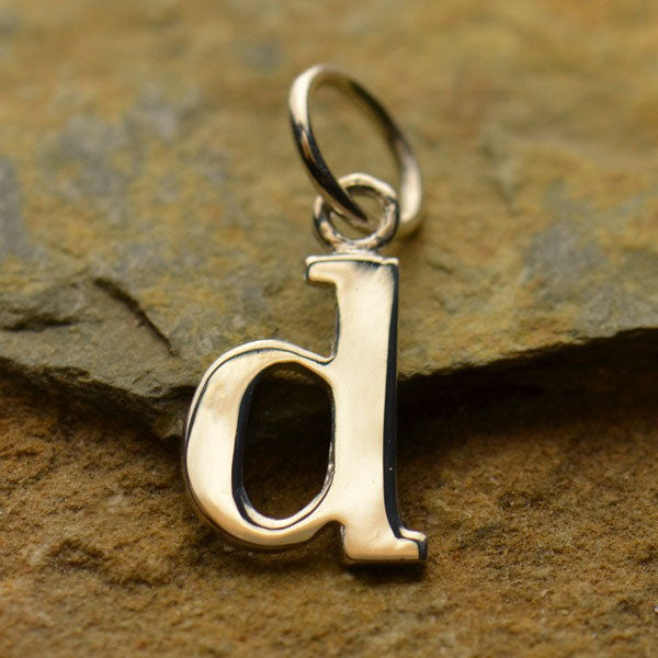 Sterling Silver Lowercase d Typewriter Letter Charm 16x8mm - 1pc