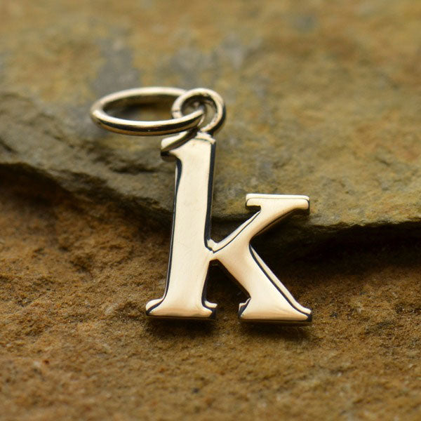 Sterling Silver Lowercase k Typewriter Letter Charm 16x8mm - 1pc