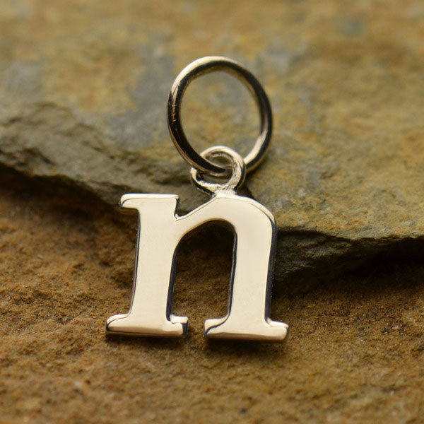 Sterling Silver Lowercase n Typewriter Letter Charm 16x8mm - 1pc