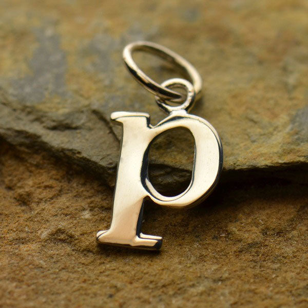 Sterling Silver Lowercase p Typewriter Letter Charm 16x8mm - 1pc