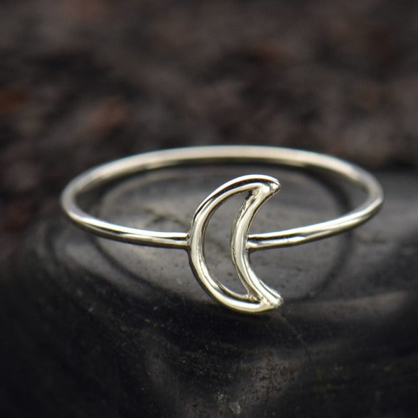 Sterling Silver Open Moon Ring, Size 6 - 1pc