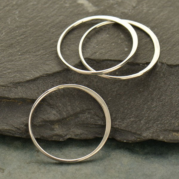 Hammered Circle Links Sterling Silver 25x25mm - 2pcs