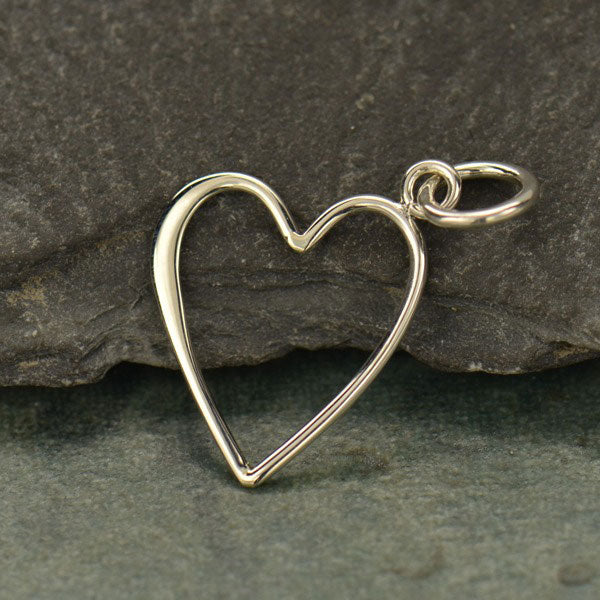 Tilted-Heart Wire Charm Sterling Silver 20x12mm - 1pc
