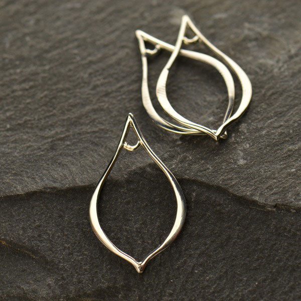 Tiny Sterling Silver Pointed Teardrop Link with Fixed Loop 20x12mm - 2pcs/pack