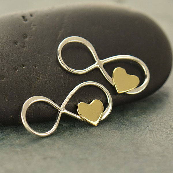 Sterling Silver Infinity Link with Tiny Bronze Heart 9.5x19mm - 1pc