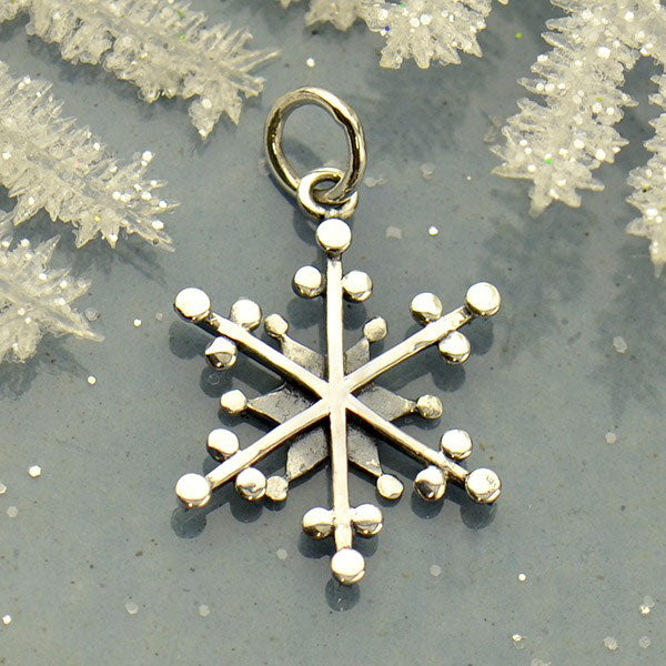 Sterling Silver Granulated Wire Snowflake Charm 22x14.5mm - 1pc