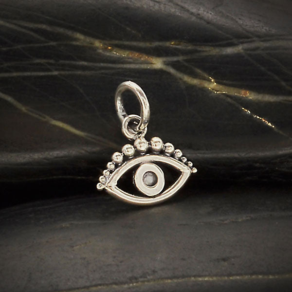 Sterling Silver Evil Eye Charm with Granulation 13x11mm - 1Pc