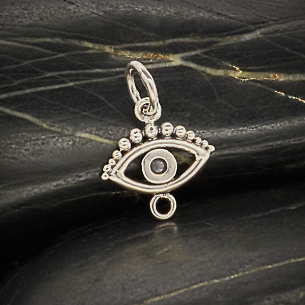 Sterling Silver Evil Eye Link with Granulation 15x11mm - 1Pc
