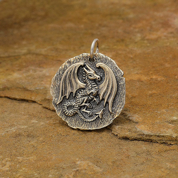 Sterling Silver Ancient Coin Charm - Dragon 24x20mm - 1Pc