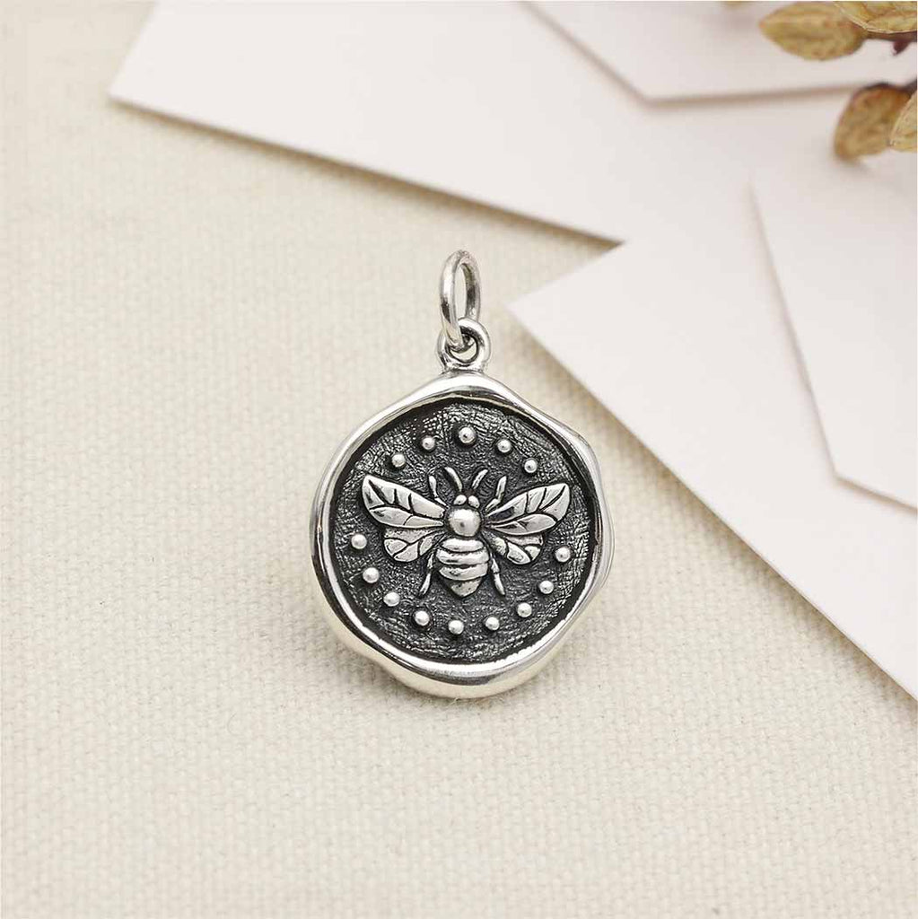 Sterling Silver Wax Seal Bee Charm 22x15mm - 1Pc