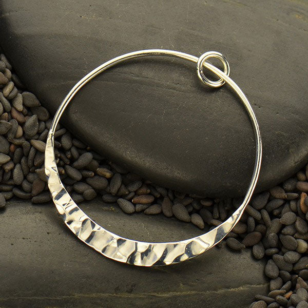 Sterling Silver Circle Hammered Edge Pendant 35.5x31mm - 1pc