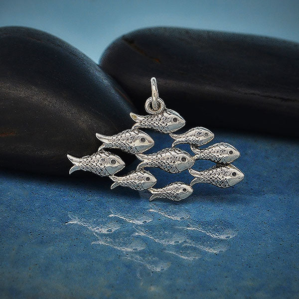 Sterling Silver School of Fish Pendant 20x27mm - 1Pc