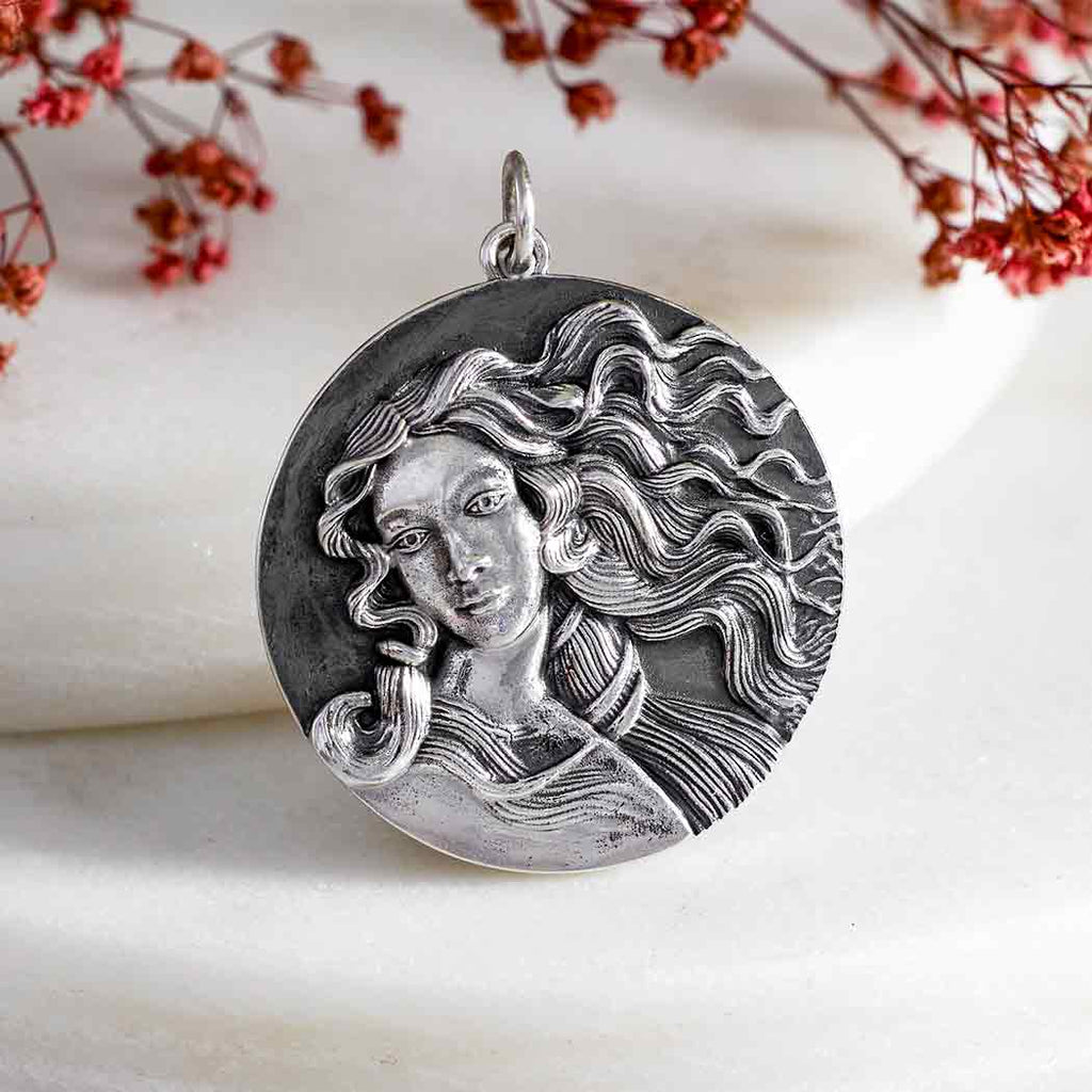 Sterling Silver Birth of Venus Portrait Pendant 30x25mm - 1Pc