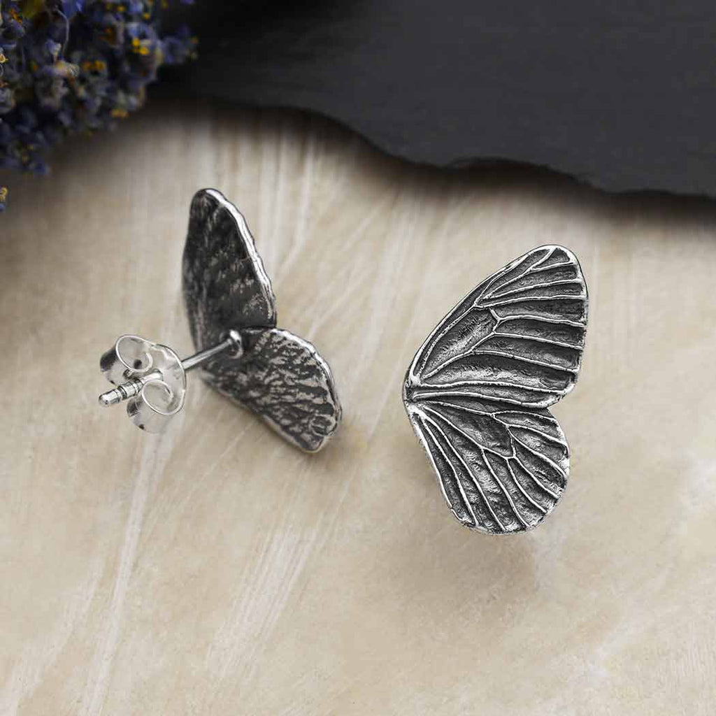 Silver Dimensional Butterfly Wing Post Earring 19x12mm - 1Pr