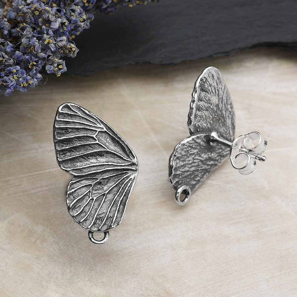 Silver Butterfly Wing Post Earrings with Loop 20x11mm - 1Pr/Pack