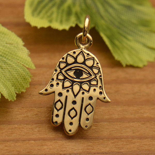 Bronze Hamsa Hand Jewelry Charm with Evil Eye 19x11mm - 1Pc