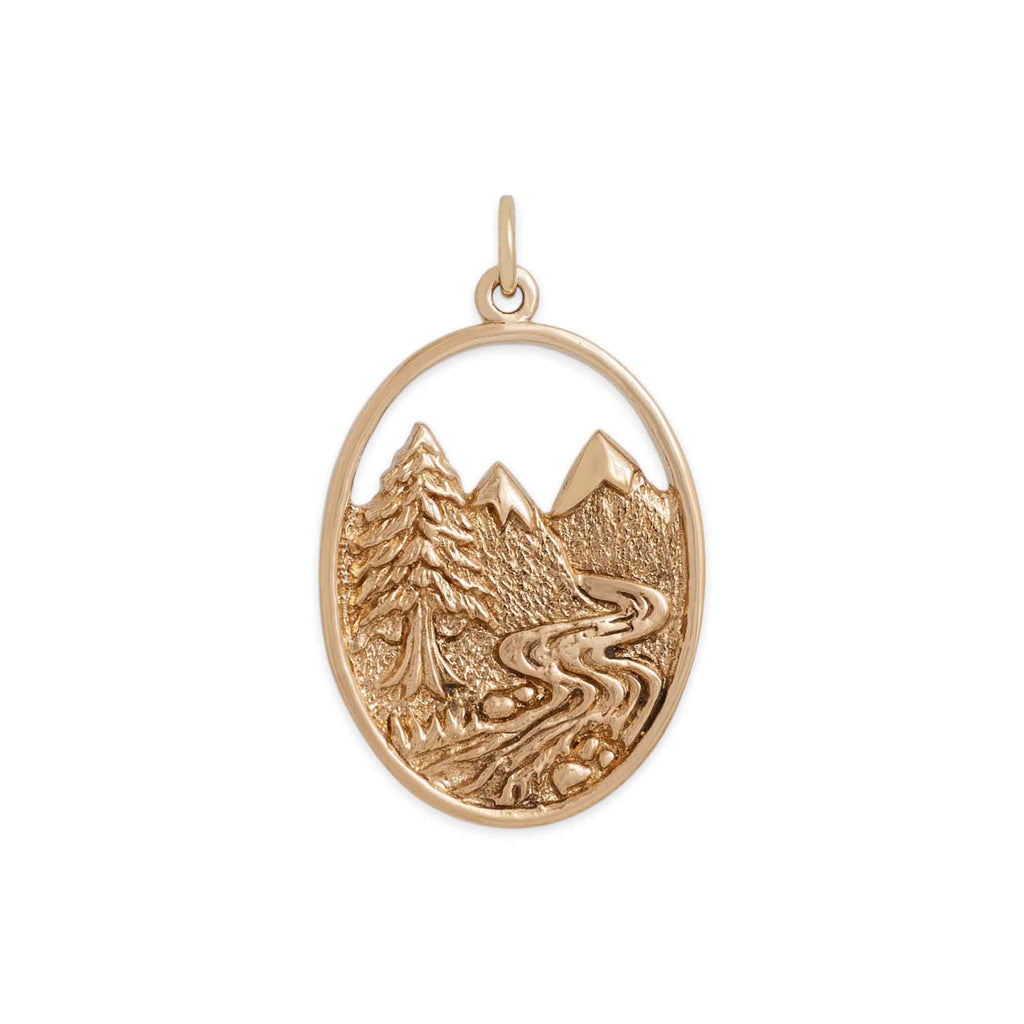 Bronze Mountain and River Pendant 30x19mm - 1Pc