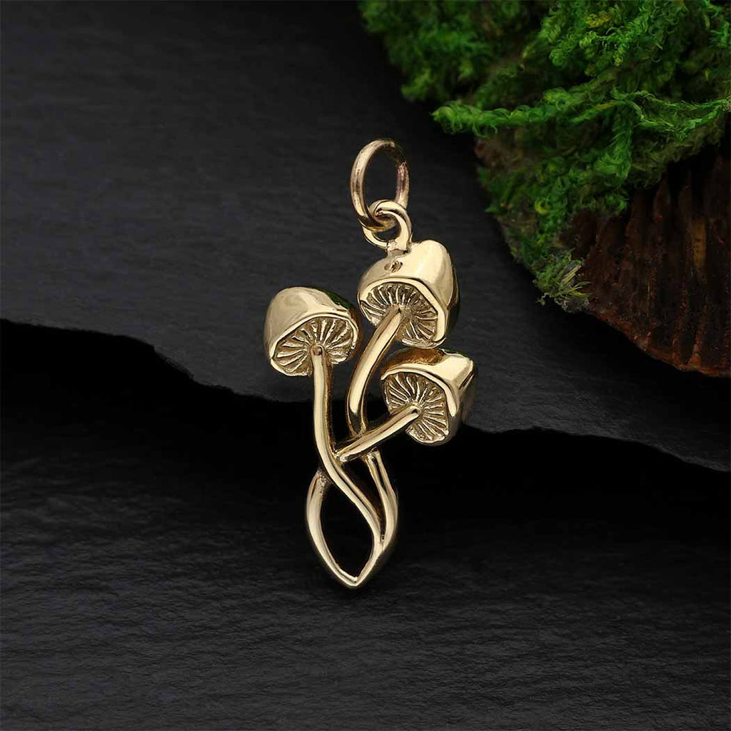 Bronze Three  Mushroom Charm 25x12mm - 1Pc