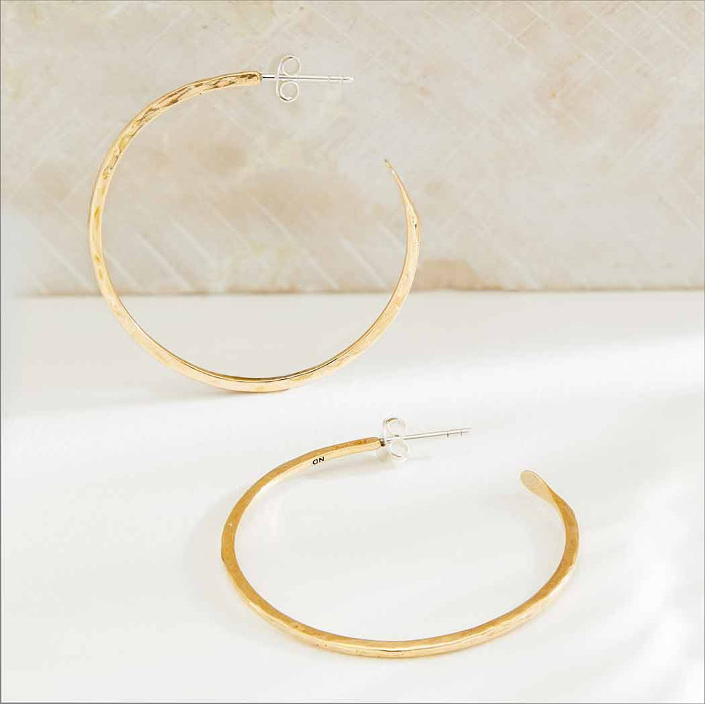 Bronze Hammer Finish Hoop Earrings on Silver Post 40mm - 1Pr