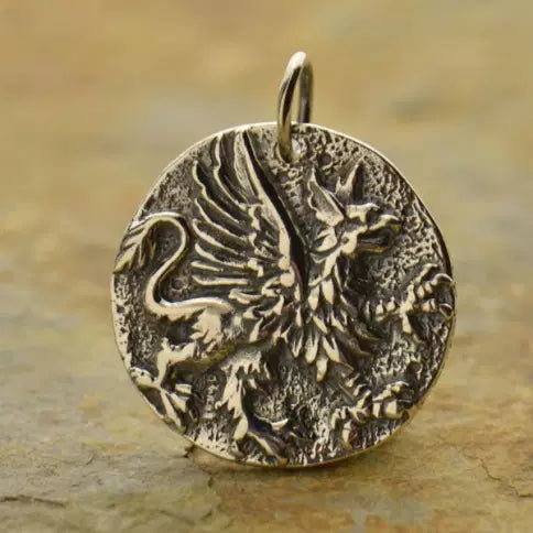 Sterling Silver Ancient Coin with Griffin Charm 22x18mm - 1pc