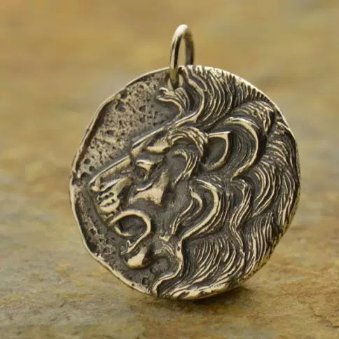 Sterling Silver Ancient Coin Charm - Lion Head 24x20mm - 1Pc