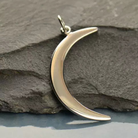 Large Crescent-Moon Charm Sterling Silver 31x10mm - 1pc