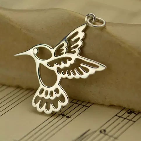 Sterling Silver Hummingbird Charm - Large 32x25mm - 1Pc