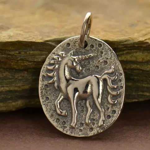 Sterling Silver Ancient Unicorn Coin Charm 20.5x14mm - 1pc