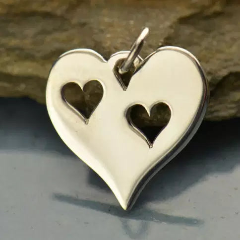 Sterling Silver Heart with Two Heart Cutouts 18x15mm - 1pc