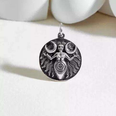 Sterling Silver Moon Goddess Coin Charm 22x17mm - 1Pc