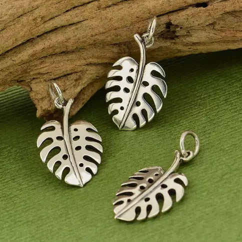 Sterling Silver Monstera Leaf Charm 22x11mm - 1Pc