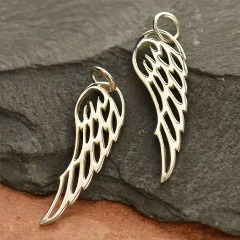 Sterling Silver Wing Charm W/ Jump Ring 27x8mm - 1pc/pk