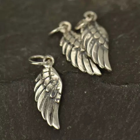 Sterling Silver Angel Wing Charm 20x5mm W/ Ring - 1pc