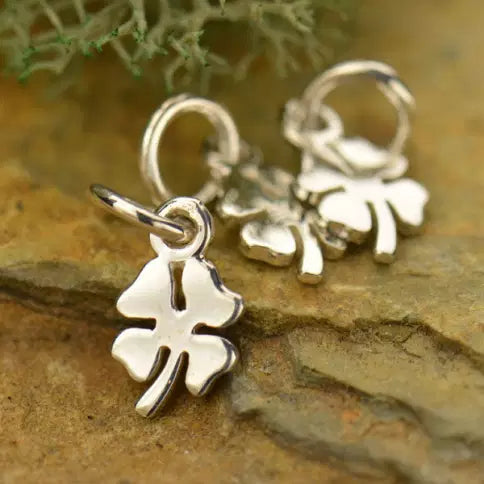 Tiny Four-Leaf Clover Charm Sterling Silver 12x5mm - 1pc