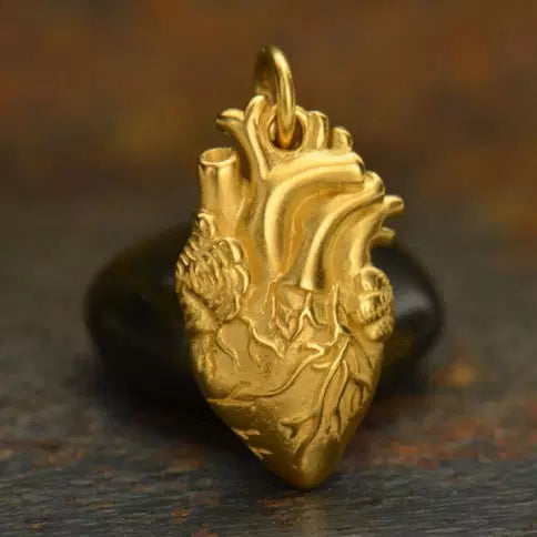 24Kt Gold Plated Anatomical Heart Charm - 1pc