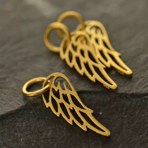 Tiny Openwork Wing Charm 24Kt Gold Plated Sterling Silver 15x6mm - 1 pc