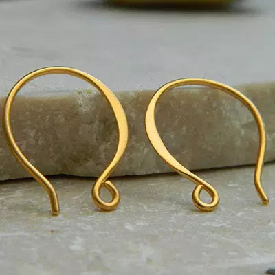 24K Gold Plated Ear Wire - Small Flat Circle Shaped 17x14mm - 1Pr