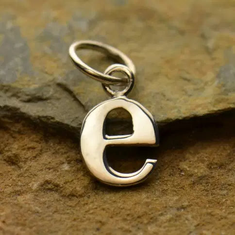 Sterling Silver Lowercase e Typewriter Letter Charm 16x8mm - 1pc