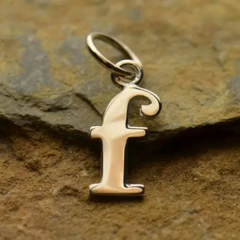 Sterling Silver Lowercase f Typewriter Letter Charm 16x8mm - 1pc