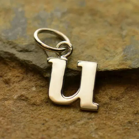 Sterling Silver Lowercase u Typewriter Letter Charm 16x8mm - 1pc