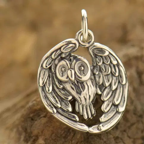 Sterling Silver Realistic Owl Charm 22.5x15.5mm - 1pc